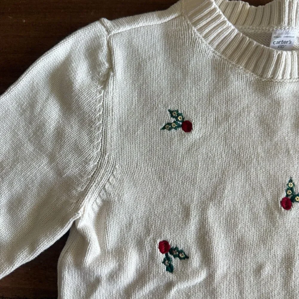 Carter's Ivory Holly Holiday Sweater Girls' 10